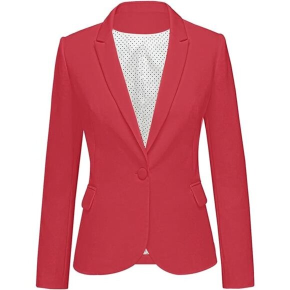 Women's Long Sleeve Formal Notch Lapel Button Down Blazer Pockets Jacket
